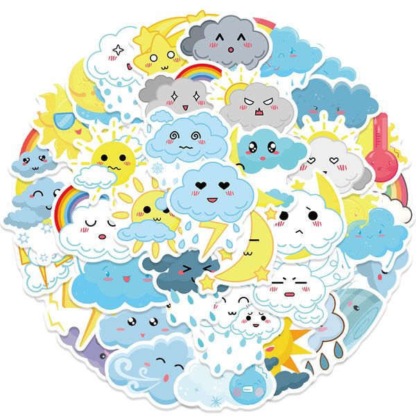 

50pcs weather stickers cloudy sun for skateboard car baby helmet pencil case diary phone lapplanner decor book album toys guitar diy decals