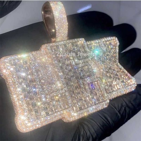 

pass diamond tester luxury hiphop jewelry initial name pendant bling iced out charm vvs baguette moissanite pendants necklace, Silver