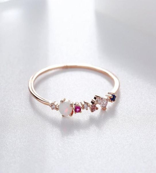 

opal stone colorful cubic zircon ring for women rose gold color unique design3759870, Golden;silver