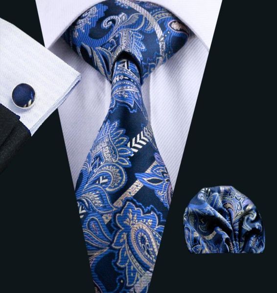 

tie hankerchief cufflinks set blue paisely jacquard woven mens tie set business work formal wedding n06131331295, Black;blue