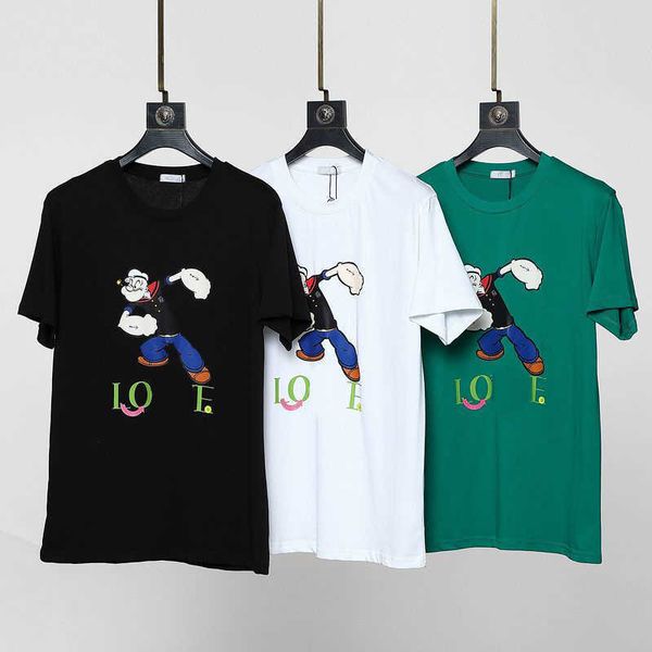 

designer luxury loes classic summer high edition short sleeve cotton t-shirt men and women fashion brand popeye cartoon couple shirt, Black;brown