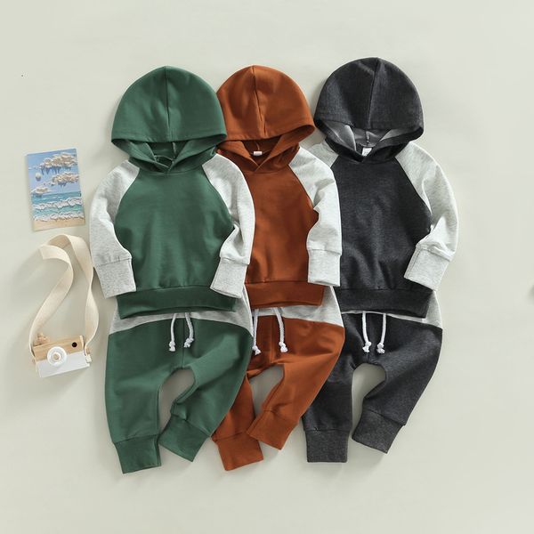 

clothing sets -09-26 lioraitiin 0-3years toddler baby boy 2pcs autumn clothes outfit long sleeve patchwork hooded solid pants 3colors 230412, White