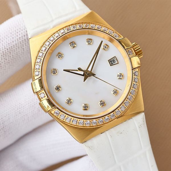 

watch mens watch diamond dial fully automatic mechanical 38mm dual calendar leather rubber strap waterproof design multiple colors, Slivery;brown