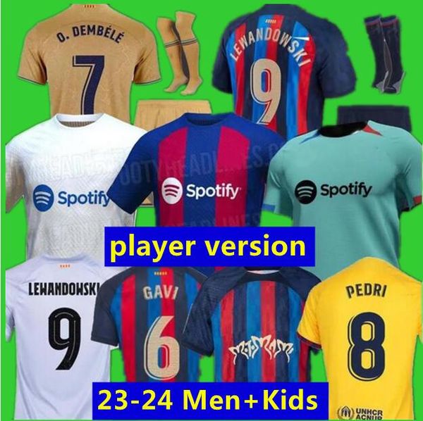 

soccer jerseys 23 24 lewandowski ansu fati 2023 2024 dembele pedri memphis dest gavi barcelona maillots football shirt kids kit uniform four, Black;yellow