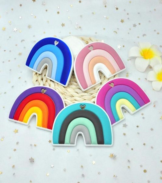 

rainbow silicone baby teether bpa teething pendant infant chewable toys nursing jewelry in 5 colors3040791