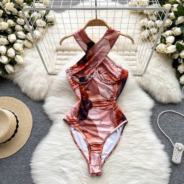 

nxy print cross strap jumpsuits women fashion summer off shoulder hollow out vacation beach elastic slim rompers 230328, Black;white