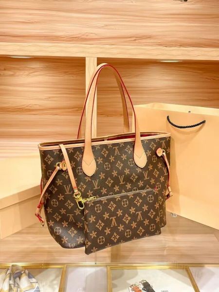 

2pcs set designer handbag bag purses classic fashion women messenger shoulder bags lady totes brown handbags 35cm with shoulders strap dust