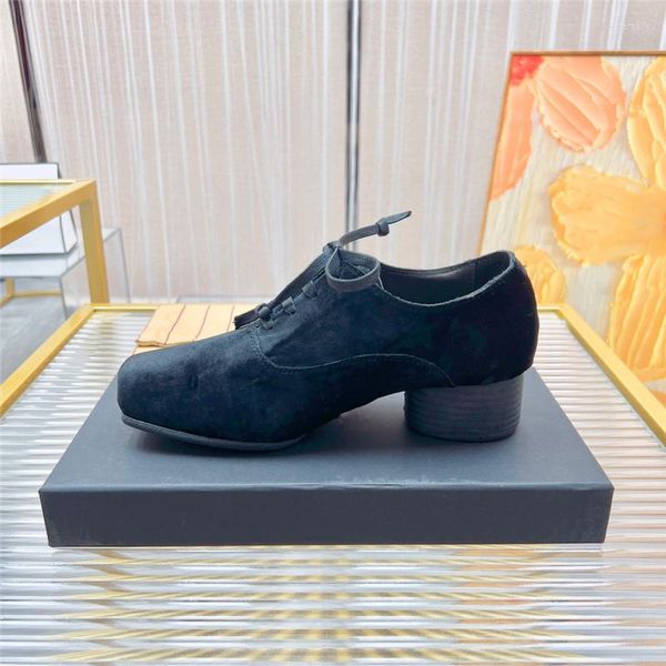 

dress shoes spring and autumn women's single shoe square toe cross lace-up thick heel cylinder heels fashion party, Black