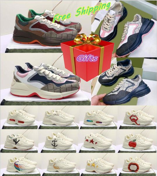

rhyton designer sneakers platform shoe beige men women trainers vintage shoes luxury chaussures lady leather sports skateboarding shoes, Black