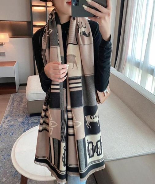 

scarves cashmere scarf hijab for women print doublesided thick warm winter blanket female shawl wrap bufanda 18065cm14242334, Blue;gray