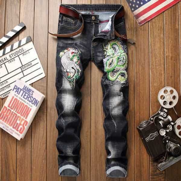 

men's jeans distressed ripped skinny mens slim motorcycle moto biker causal denim pants hip men embroidered qlul 5 y9bj, Blue