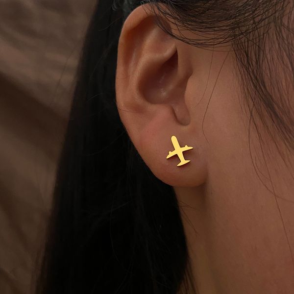 

trendy simple airplane earrings fashion stud for women jewelry party friends wedding gifts new stainless steel, Golden;silver