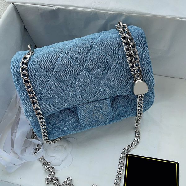 

classic mini flap camellia denim quilted bags france womens silver metal chain with crush heart charm crossbody shoulder handbags outdoor cl
