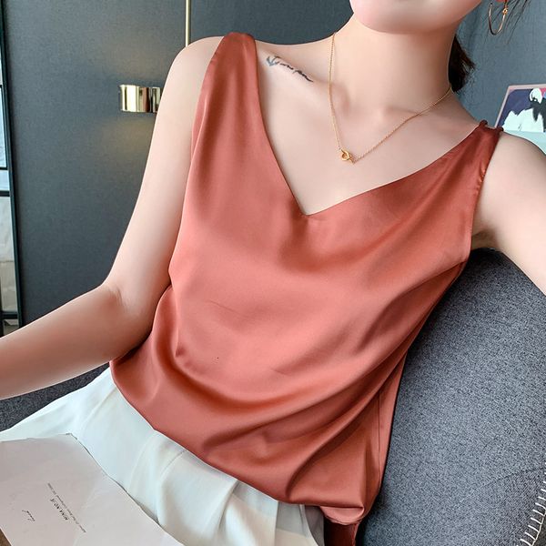 

camisoles tanks elegant women's cut casual sleeveless brushed silk tank satin women's v-neck thin bottom tank 230412, Black;white