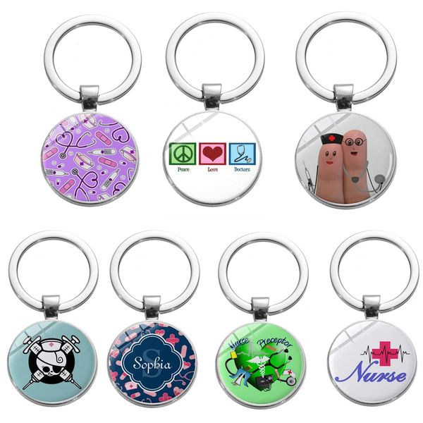 

10 pcs/lot fashion key rings custom glass medical design hospital keychain for nurse doctor accessories, Slivery;golden