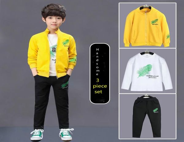 

3 sets children039s clothing set autumn and winter boy jacket pants fashion sports embroidery feather coat longsleeved shirt 3978637, White