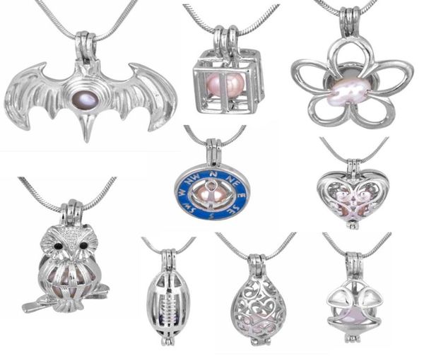 

18kgp silver love wish natural pearl cage pendant owlcompassnew hearttreasure chestrugbybatman fashion charm pendants 20pcsl4208972