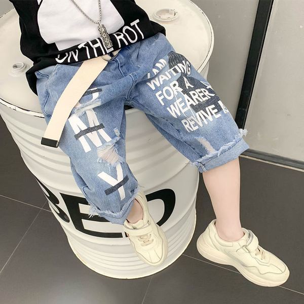 

shorts ripped denim for kid boys summer jean cotton children casual beach letter elastic waist teenage boy 110 to 170 230412, Black