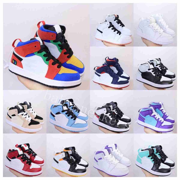 

2023 infants 1s kids basketball shoes kid shoes game royal scotts obsidian chicago bred sneakers mid multi-color tie-dye baby shoe size 22-3, Black