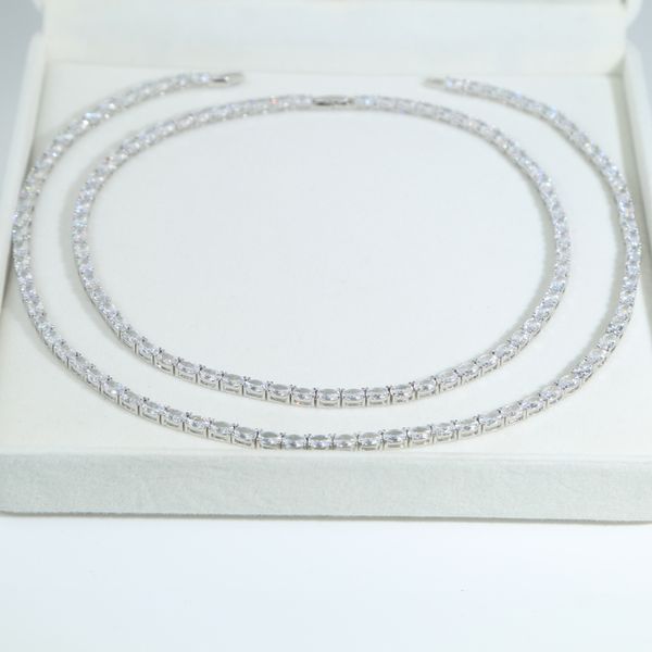 

oval sparkling cz tennis chain necklace for men iced out bling rectangle cz hip hop classic jewelry, Silver
