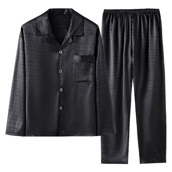 

men's sleepwear pajama set spring satin man pajamas lapel buttons long sleeve silk for men pant leisure 23412, Black;brown