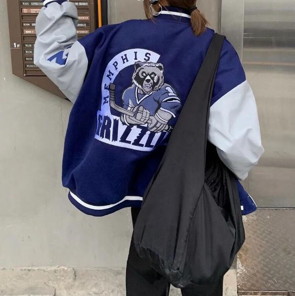 

ki256 bear embroidery basketball jackets men long leather sleeve women designer jacket spring vintage 12 baseball womens coats, Black;brown