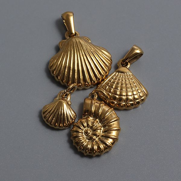 

titanium steel shell conch scallop shape pendant vacuum electroplating stainless steel gold plated charm for diy jewelry making, Silver
