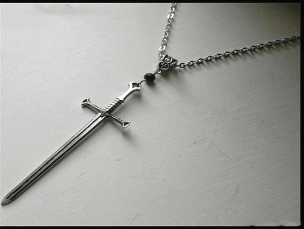 

pendant necklaces sword and black crystal necklace gothic silver color warrior jewelry mysterious for tarot gift classical fashion4498411