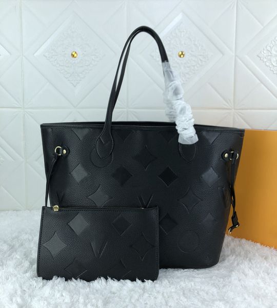 

fashion designer tote bag luxury womens handbags embossed flower letters shopping bags quality leather totes shoulder purses with clutch