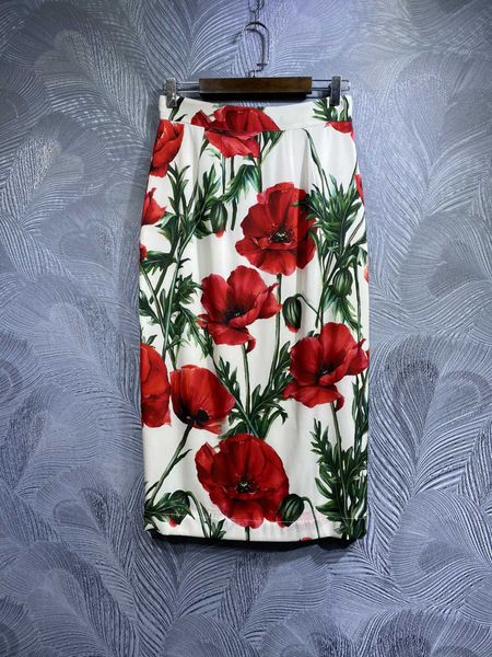 

fashion half skirt carnation print slim fit silk half skirt 2023 spring/summer new style women's high waist skirt, Black