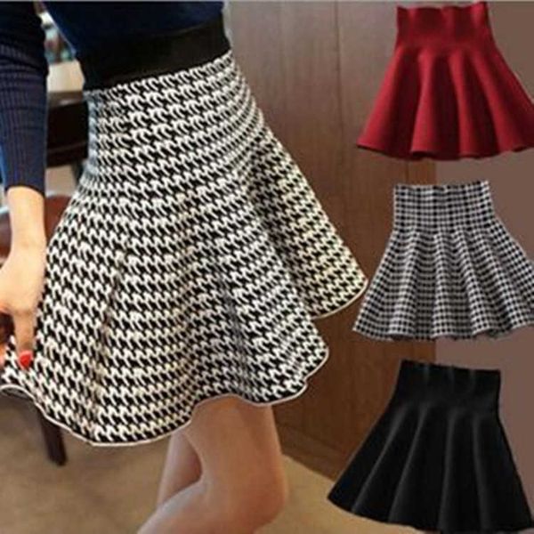 

autumn/winter new 2023 korean thousand bird checker pleated large high waist wrapped short half body skirt, Black