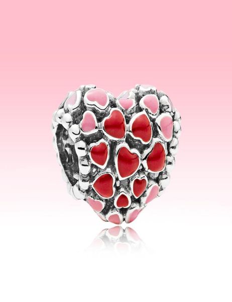 

red and pink hearts charm bangle bracelet diy making accessories with original box for pandora 925 sterling silver jewelry beads c6958418, Bronze;silver