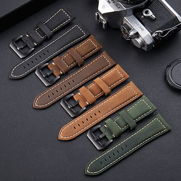 

watch bands handmade diy watch band vintage genuine leather watchband 20mm 22mm 24mm 26mm watchband women men watch strap watch accessories, Black;brown