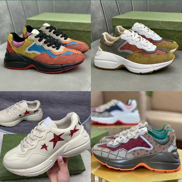 

new rhyton casual shoes designer shoe men women vintage sneakers ladies luxurys runner trainers chaussures multicolor platform sneaker with, Black
