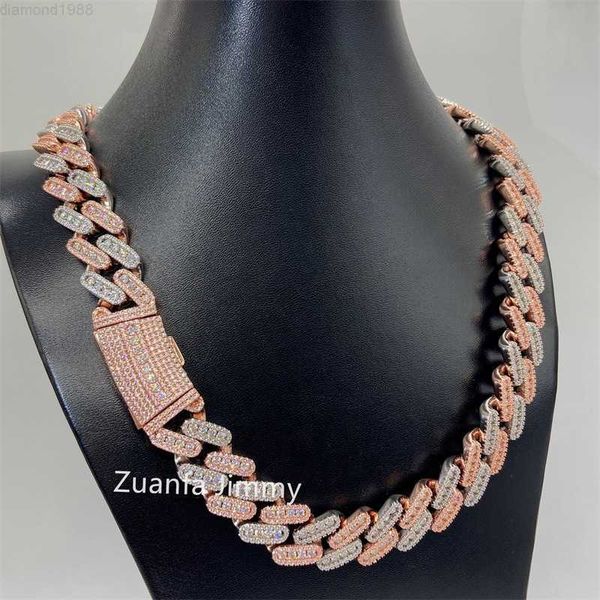 

18mm two tone white gold rose gold color big iced out moissanite miami hip hop jewelry cuban link chain, Silver