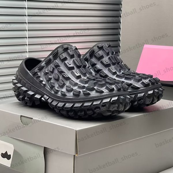 

2023 designer men black tire tyre sandals platform shoes bump texture anti-slip slippers size 39-45