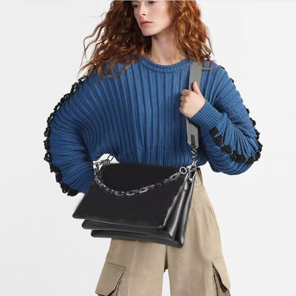 

2023 new 9a bag designer bag women bag 34cm sheepskin,. wide shoulder straps and chains are removable,051, Black