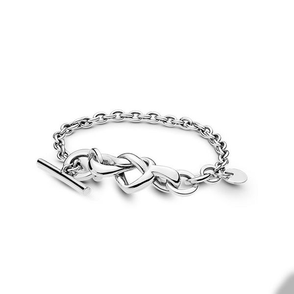 

knotted heart t-bar chain bracelet for pandora 925 sterling silver wedding bracelets for women girlfriend gift link chains love bracelet wit, Black