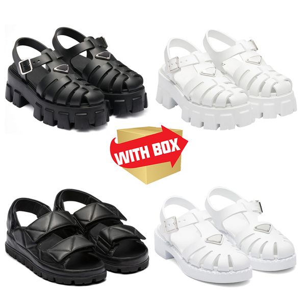 

2023 designer women sandals womens slides crystal calf leather casual shoes quilted platform summer beach slipper with box and shopping bag, Black
