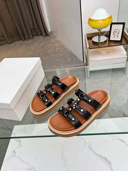 

women calfskin leather dad sandals quilted slingback hook&loop platform sandal summer beach shoes diamond buckle ankle strap flats chunky we, Black