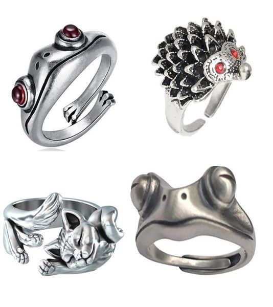

red eyes frog ring hedgehog cat cute animal design jewelry for women whole c35075337, Golden;silver