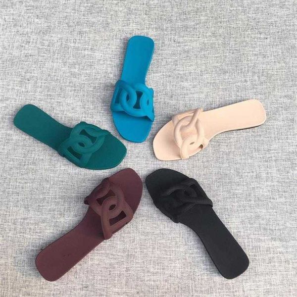 

designer oran sandal women flat slippers rubber black 6 colors chain slides rubber soles summer fashion beach shoes