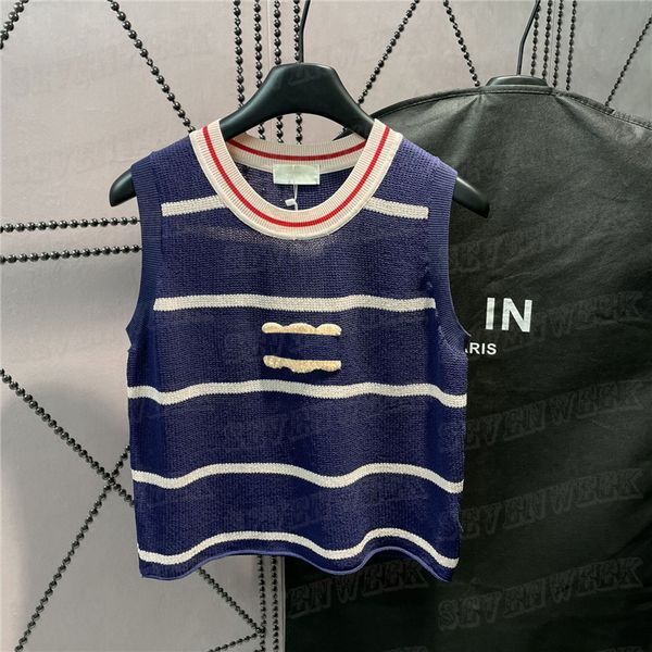 

women knits tank vest designer t shirts striped letter sleeveless fashion ladies knitted sweaters, White