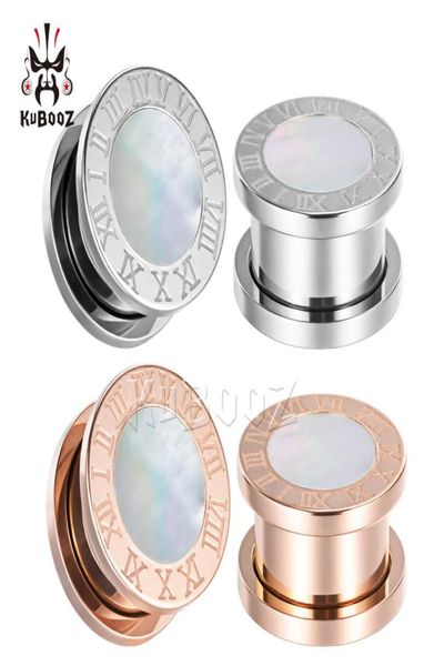

kubooz stainless steel white shell roman numerals ear plugs piercing tunnels earring gauges body jewelry stretchers expanders whol1733988, Silver