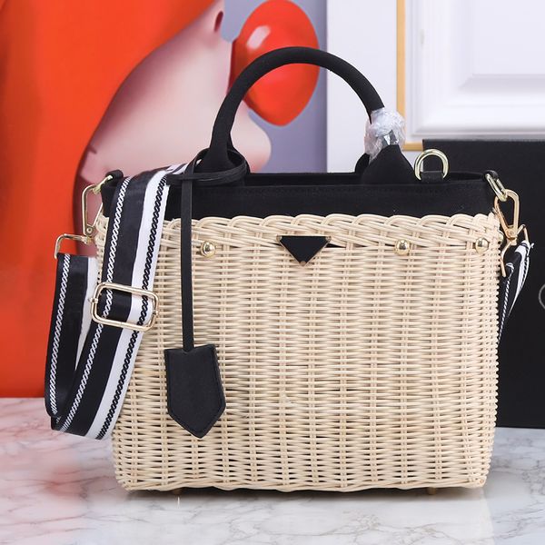 

new straw bag summer vegetable basket hand woven women shoulder bags metal hardware zipper closure shopping totes purse vacation travel beac