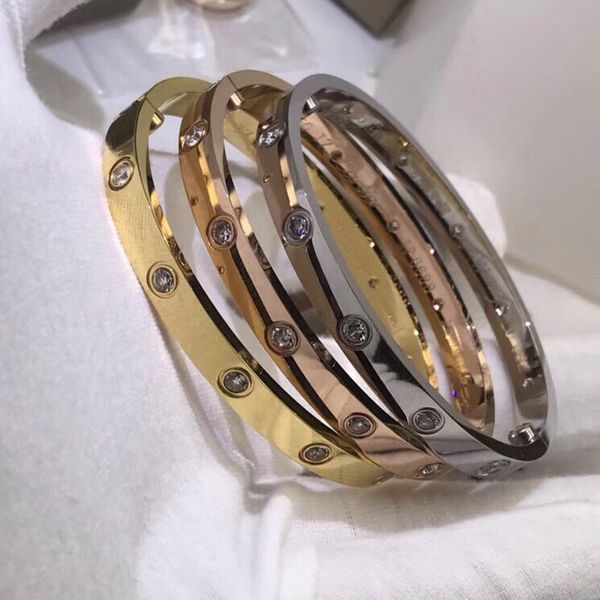 

fashion classic love bangle bracelet new diamond-encrusted pattern rose gold silver white gold size 16-19 for womens mens luxury jewelry val, Black
