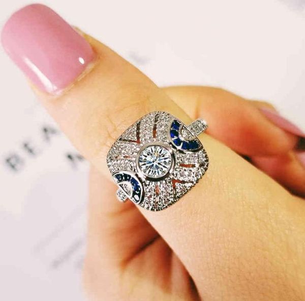 

2021 new design fashion 925 sterling silver engagement rings for women sepcial unique blue stone christmas gift jewelry r50193115193, Golden;silver