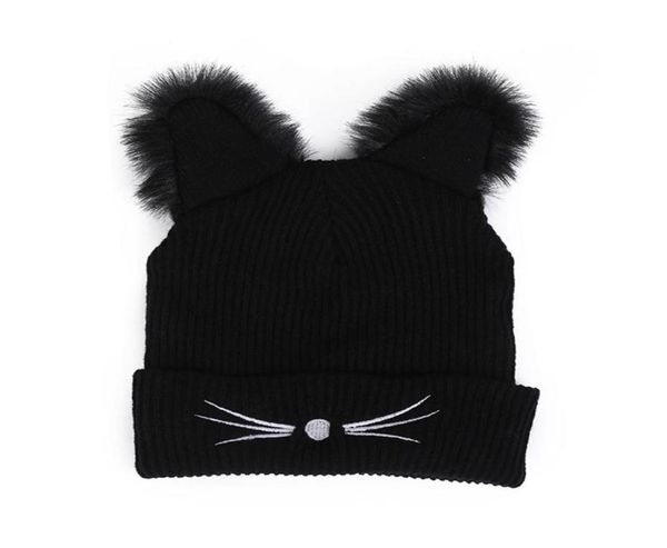 

warm winter hat fashion lovely cat ear hat for women ins harajuku knitted hats skullies female beanies bonnet faux mink8700713, Blue;gray