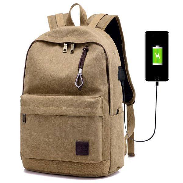 

2023 canvas school bags male backpack female backpack usb charging outdoor travel bag student backpacks