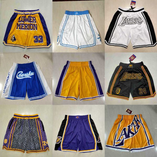 

los angeles''lakers''men throwback basketball shorts pocket purple yellow, Black